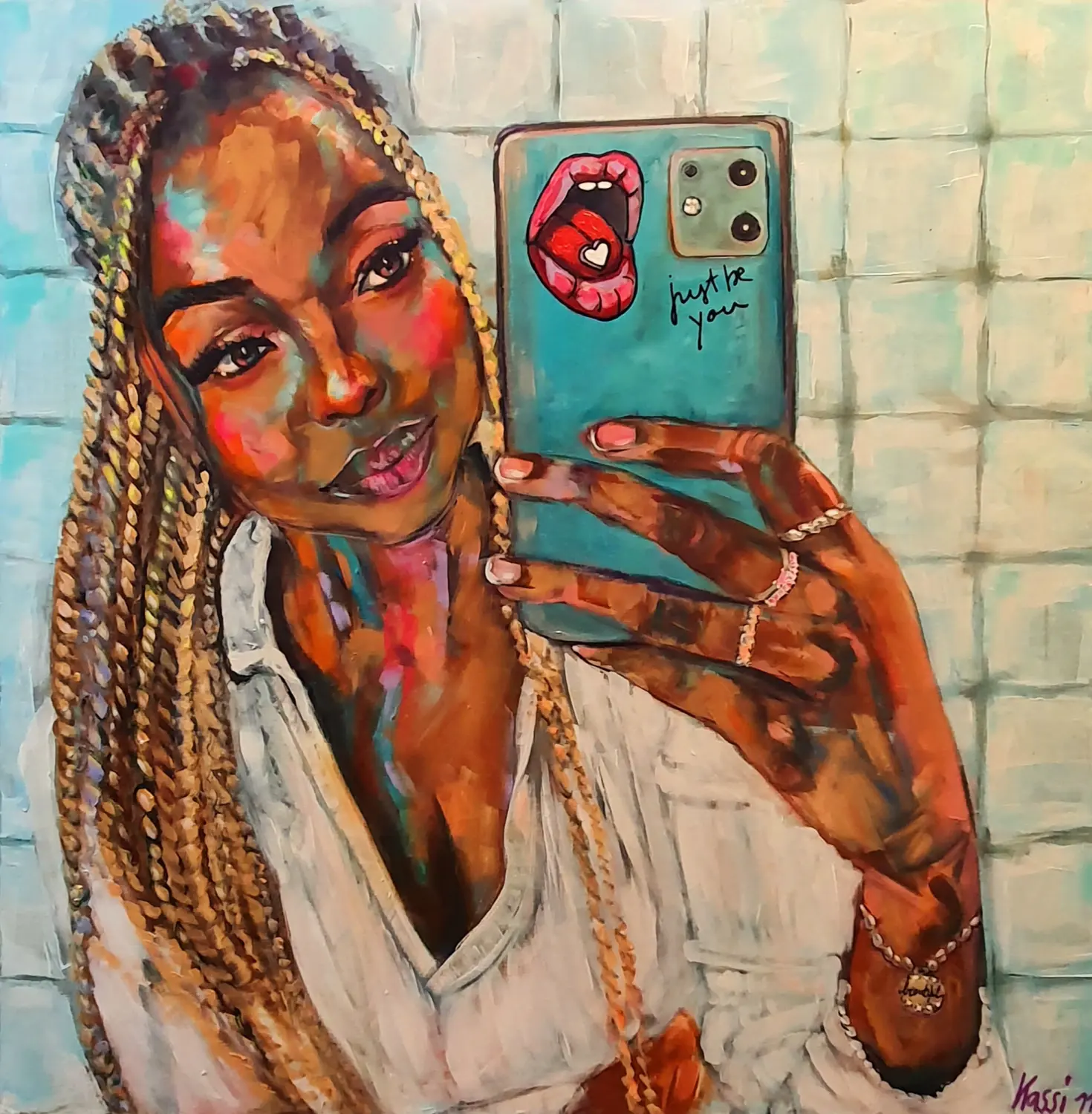 Mädchen mit Telefonkunstwerk von Kassarti 