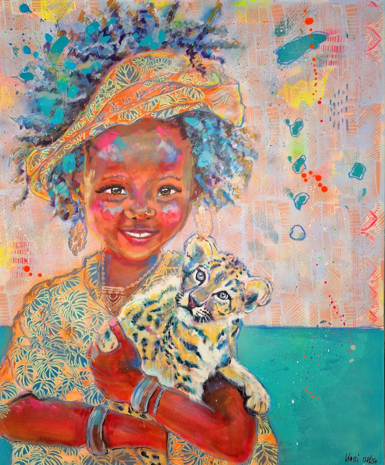 Mädchen mit Tiger-Kunstwerk von Kassarti 