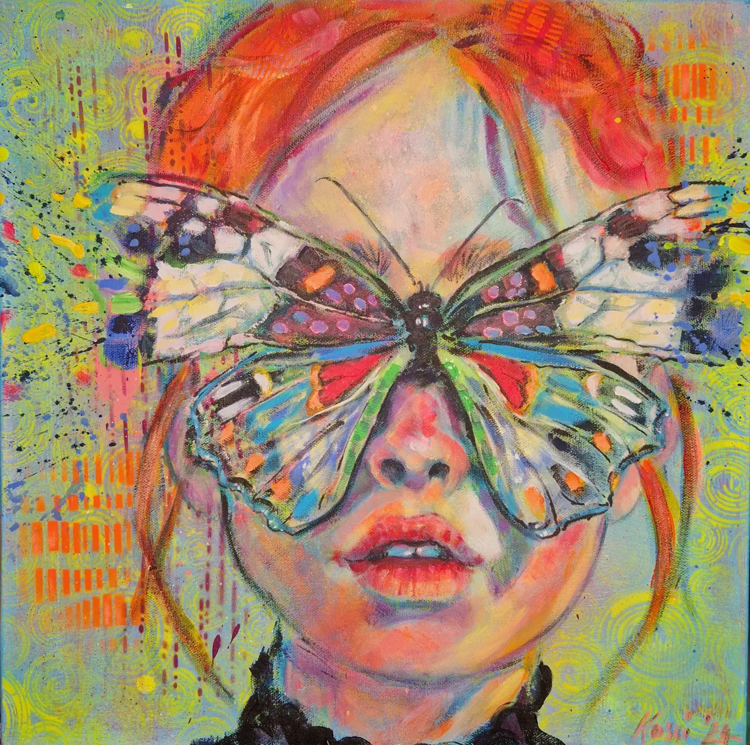 Schmetterling auf Mädchengesicht-Kunstwerk von Kassarti 
